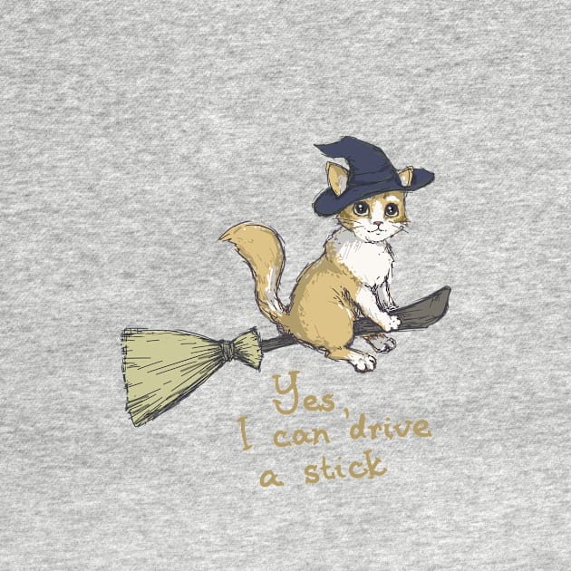 Yes I Can Drive A Stick - Witch Cat Design by TheGhoulishGarb